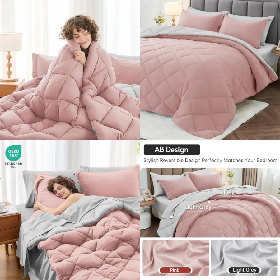 

7 Pieces Full Comforter Set, Reversible Bed in a Bag Full Size, All Season Bedding Set with Comforter, Flat Sheet, Fitted Sheet