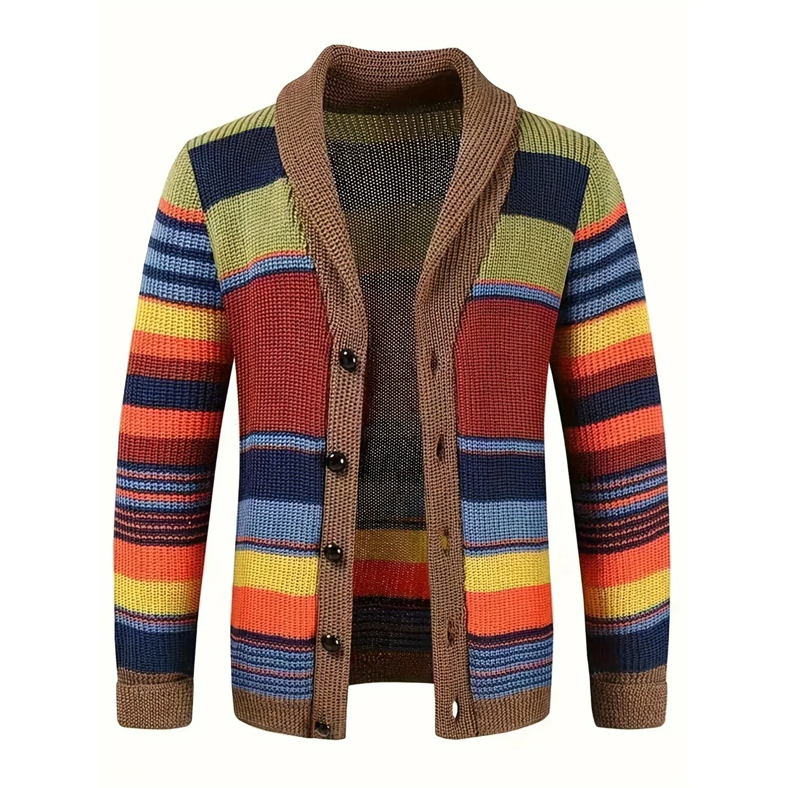 

Men's V-Neck Collar Sweater Knitted Cardigan Sweaters Shawl Collar Button Knit Sweater Printed Long Sleeve Open Front Cardigans