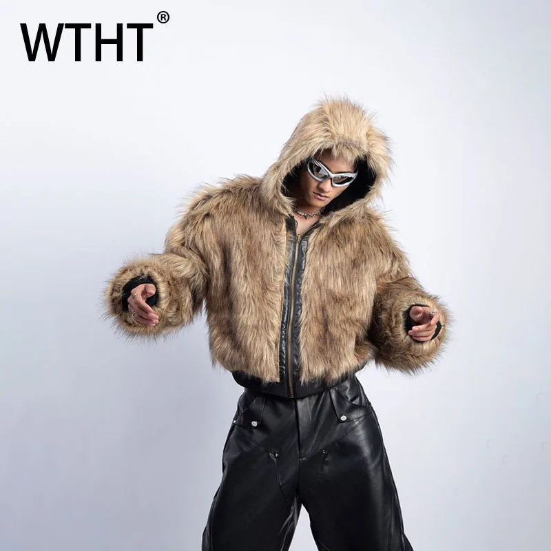 

WTHT модные мужские плюшевые утепленные кожаные пальто, модные куртки с капюшоном в американском стиле, мужские куртки с капюшоном, осень 2021, 2A2262