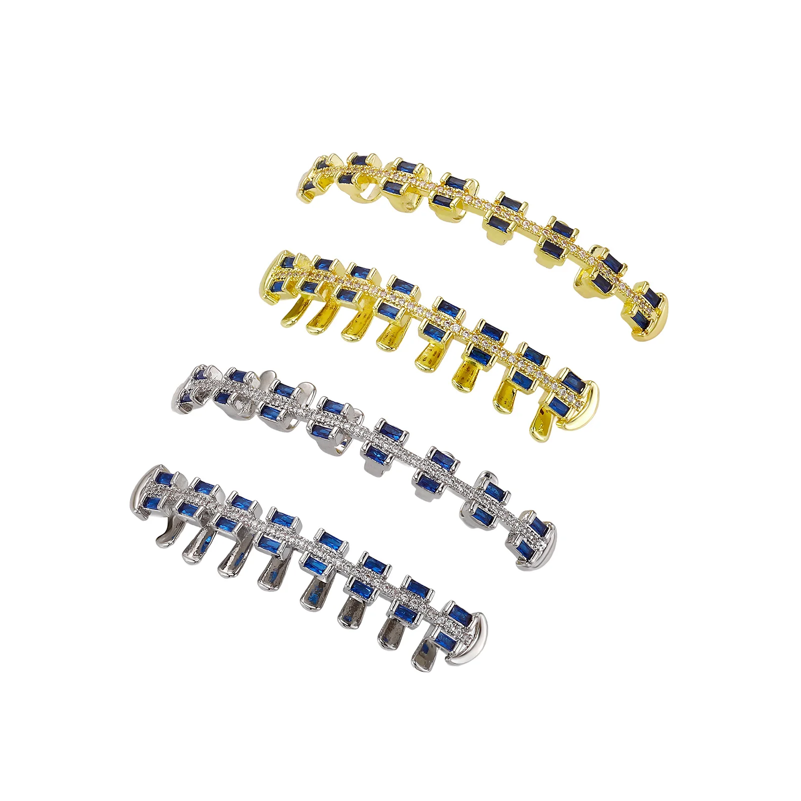 JINAO Hip-Hop Iced Blue Baguette CZ Stein 8 Zähne Rob Grillz Set für Herren & Damen – Glänzende quadratische Grillz für Ober- & Unterkiefer – Punk Rapper Geschenk – Detail 6