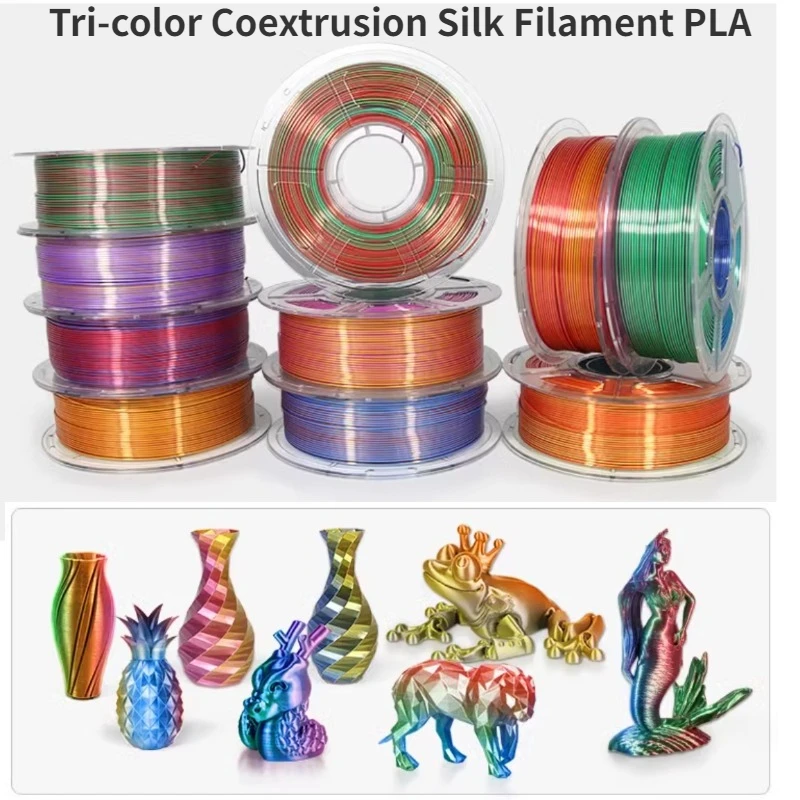 Silk Like PLA Filament 1.75mm Tri Color Filament,Shiny Silk PLA Coextruded Filament, 3D Printing Filament Magic PLA, 1 Kg/Spool