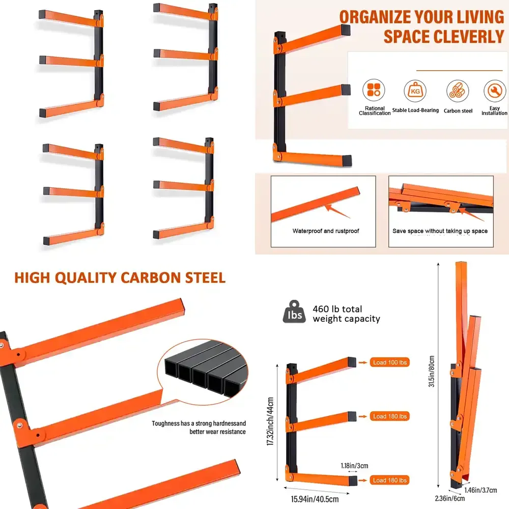 

Qwinn 2026-4 Pack Lumber Rack, Wood Organizer and Lumber Storage Rack with 3-Level, Heavy Wood Storage Racks for Indoor