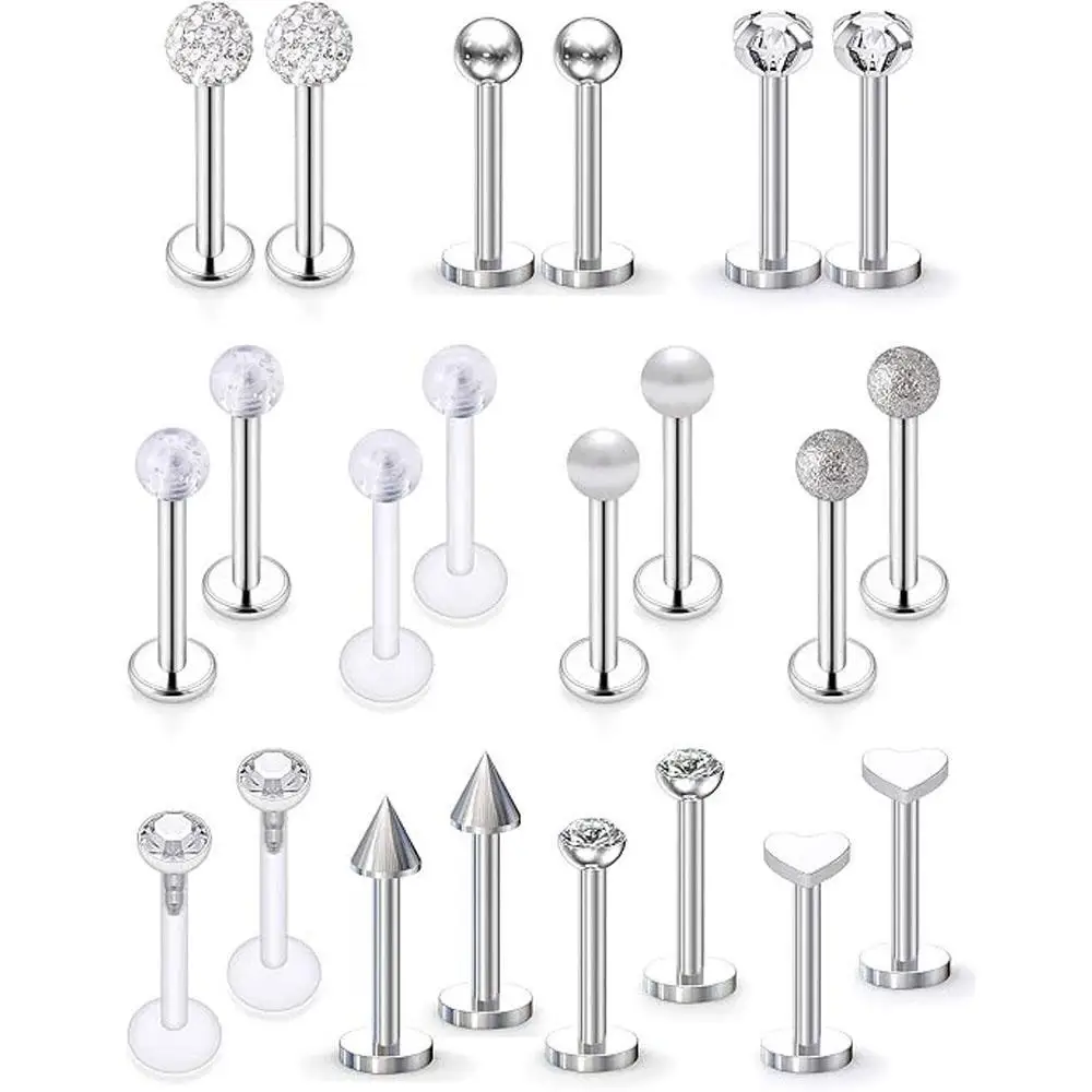 1/22Pcs Set 16G Forward Helix Cartilage Tragus Earring Studs Labret Lip Ring Barbell Body Piercing Jewelry Retainer for Women