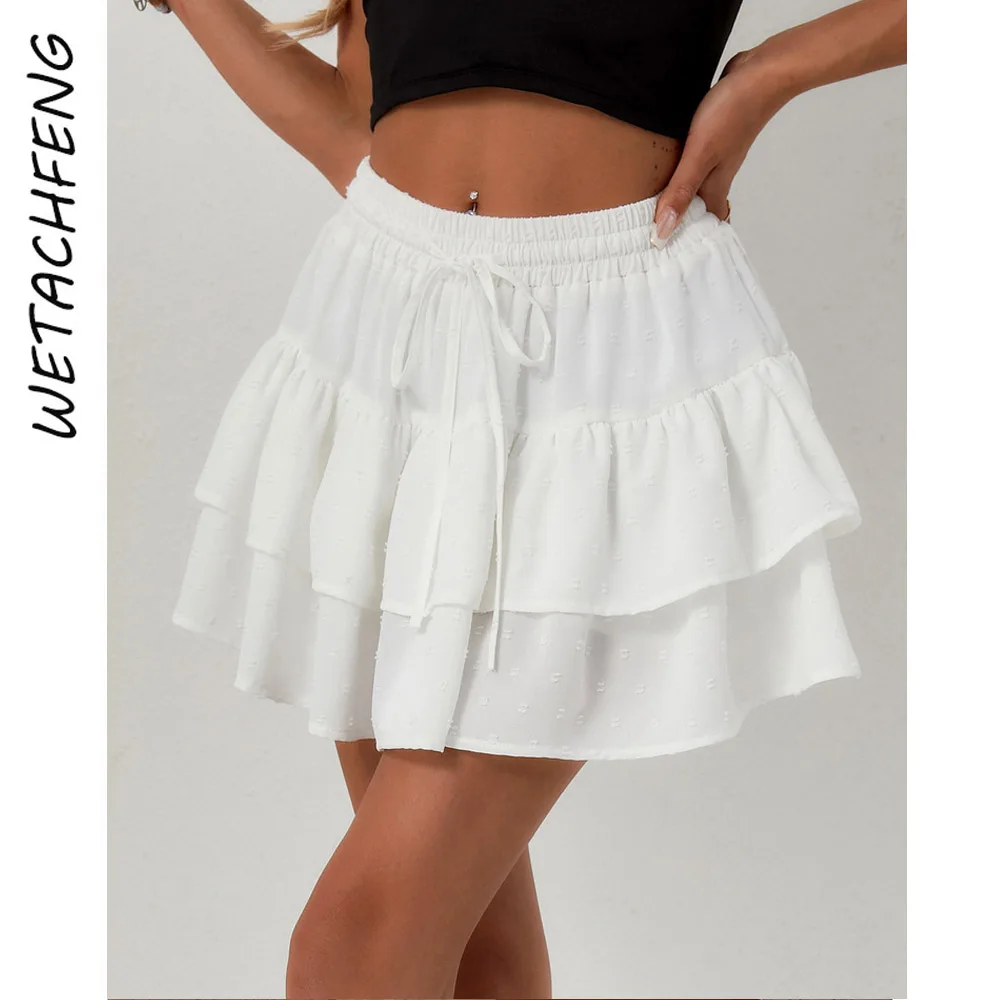 

Women's White High Waist Ruffles Floral Lace Up Skirt Shorts Summer Sexy Safety Shorts Clothes Beach Party Cake Short Dress 2025