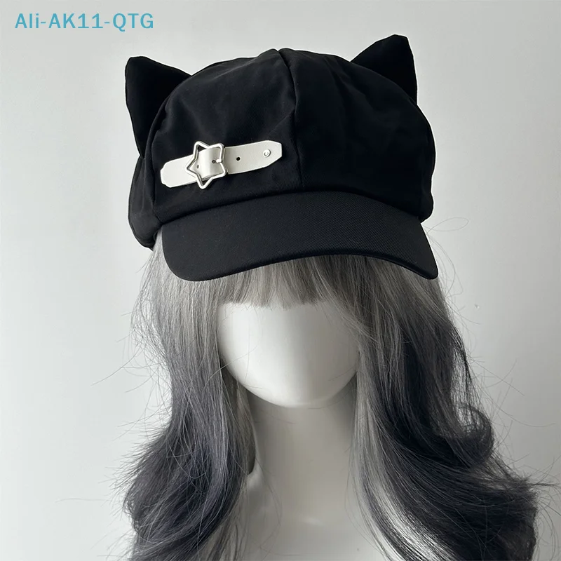 NEW Women's Cat's Ears Harajuku Gothic Lolita Beret Y2K Girls' Steampunk Punk Zipper Handmade Sun Hat Cap
