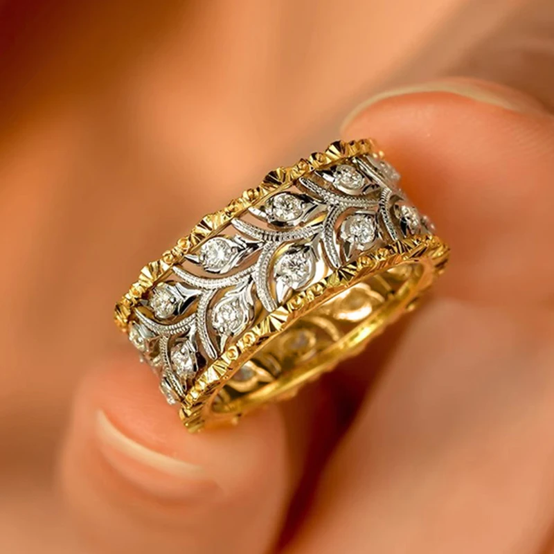Huitan Luxuriöse Zweifarbige Damenringe für Hochzeiten Neuartiges Design Verlobungs- und Partyschmuck Neue Mode-Accessoires Damenschmuck Direktversand