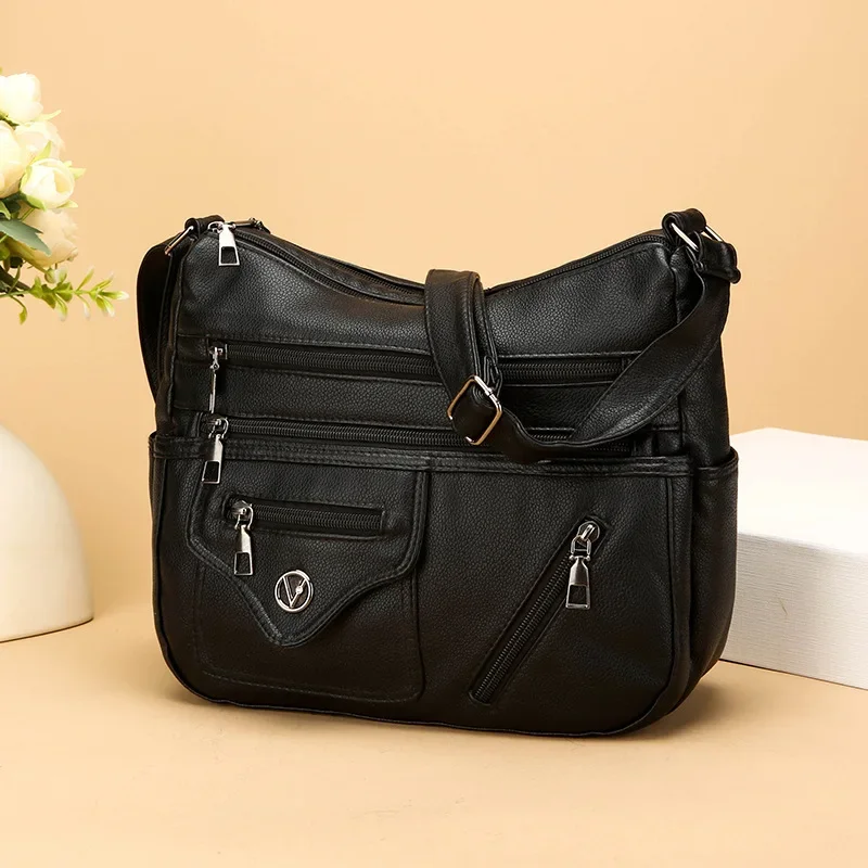 2024 New Shoulder Messenger Bag PU Waterproof Large Capacity Leisure Bag Internet Celebrity Same