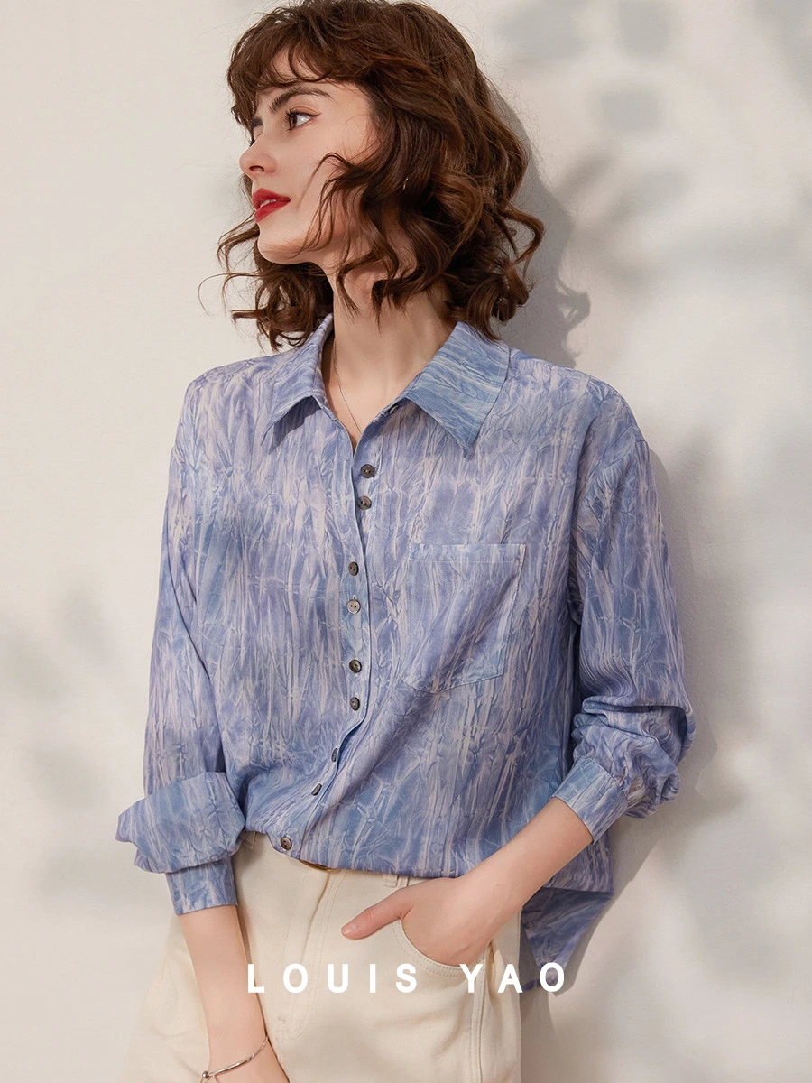 LOUIS YAO Women Shirt 2024 Spring and Summer Elegant French Style Turn-down Collar Long Sleeve Loose Fit Bandhnu Blouses Top