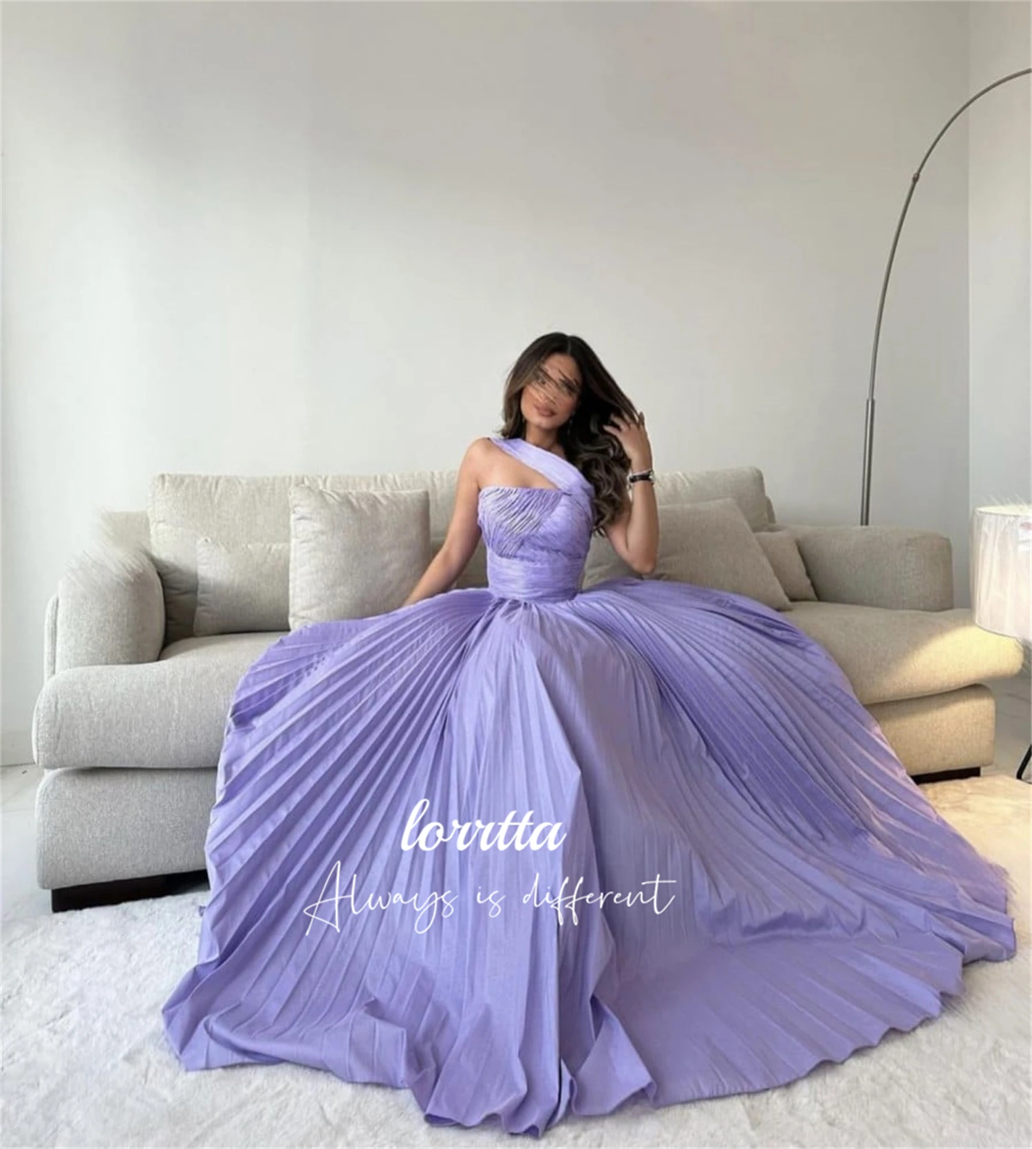 

Lorrtta Satin Ball Gown One Shoulder Sleeve Line A Grace Eid Al-fitr Folds Purple Wedding Guest Dresses for Women Gala Woman New