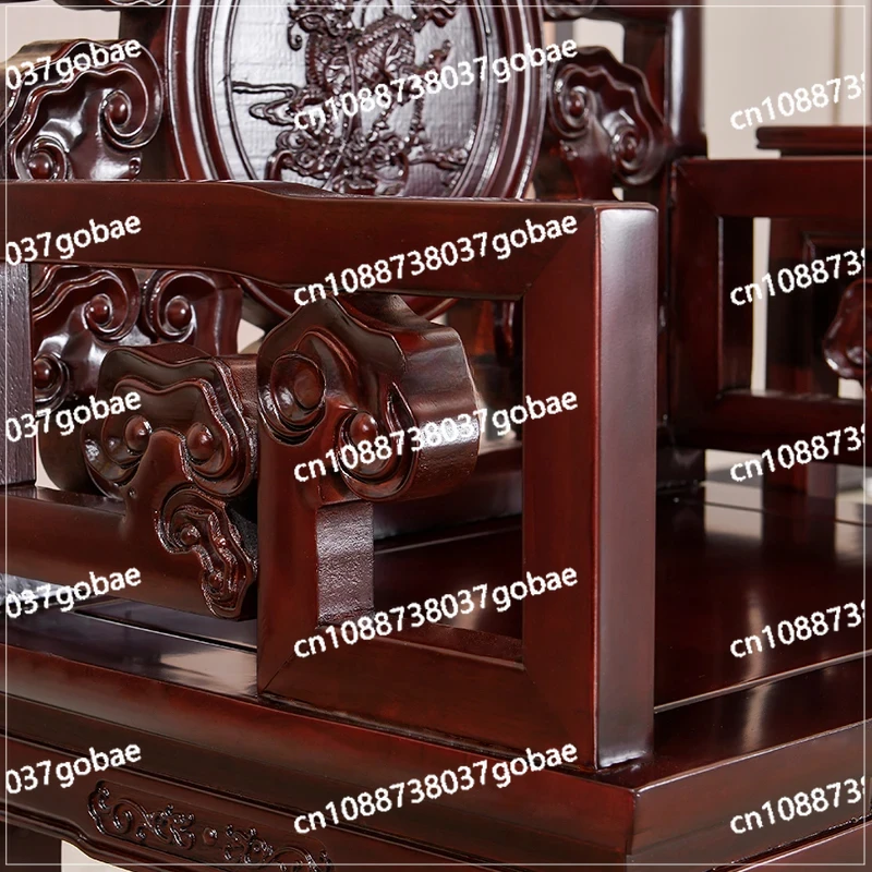 Carved Ganoderma Lucidum 3-Piece Set Taishi round-Backed Armchair Antique Reproduction Furniture Chinese Classical Solid Wood