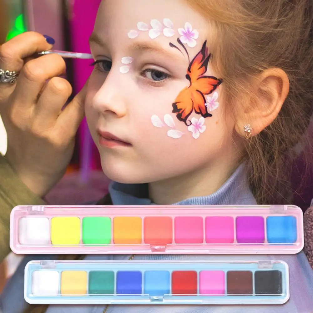 يوصى باستخدام اختبار الصباغ مجموعة طلاء الوجه الاحترافية المكونة من 9 ألوان لمكياج الهالوين أصباغ غير قابلة للذوبان في الماء مع فرشاة الرسم