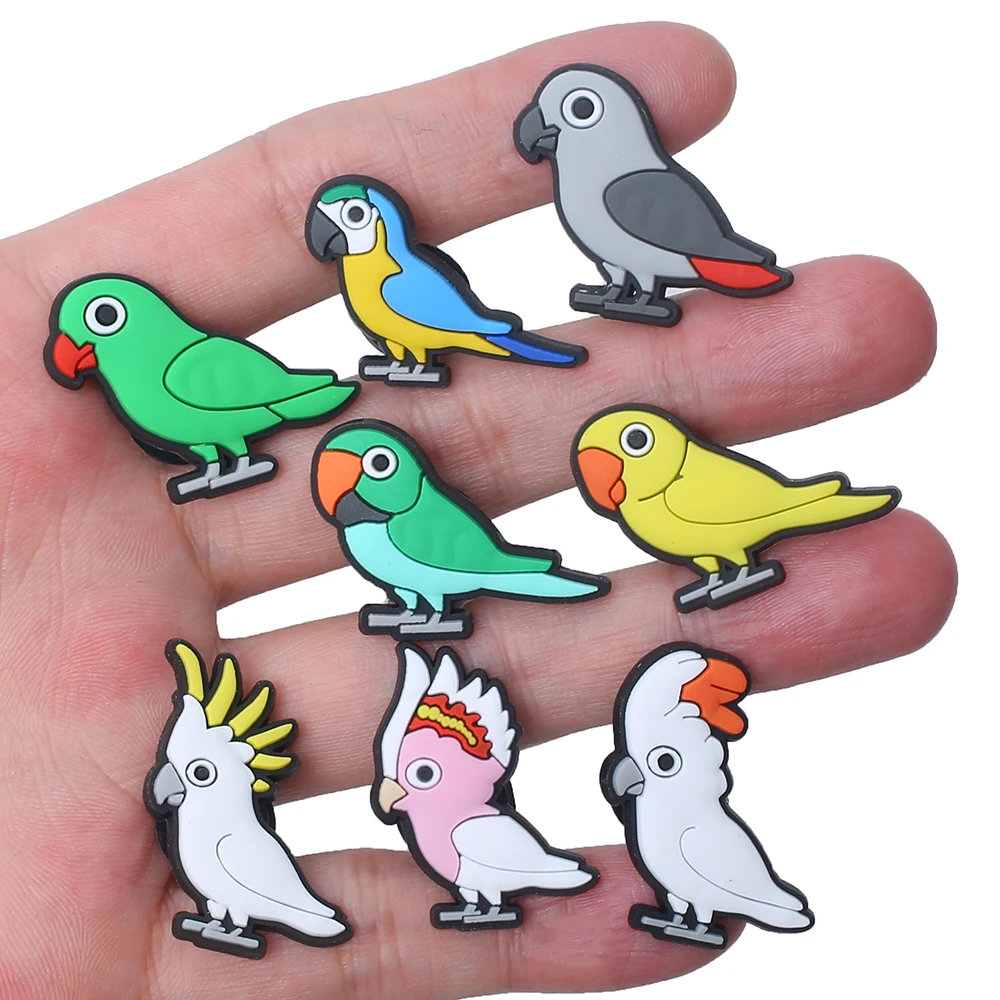 Single sale 1pcs Cute Parrot PVC shoe Charms Accessories Decoration Buckles Classic Clog Fit Bands Bracelets