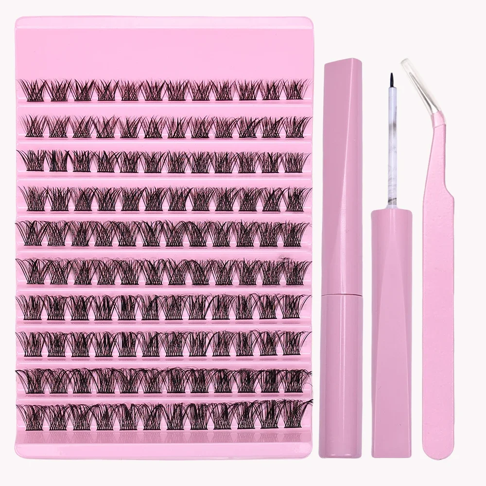 Kit de extensión de pestañas postizas, 120 Uds., con pinzas y adhesivo, grupos de pestañas DIY, herramienta de maquillaje de ojos de longitud mixta