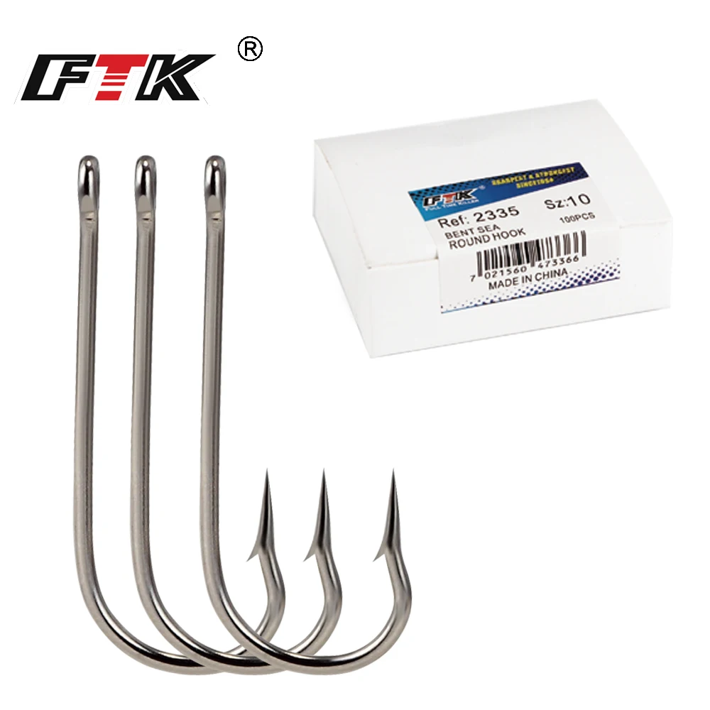 Gancho redondo do mar dobrado FTK 2335 níquel grande anelado 10 # -20 #   100 ganchos da noruega para jigging carpa anzol equipamento de pesca