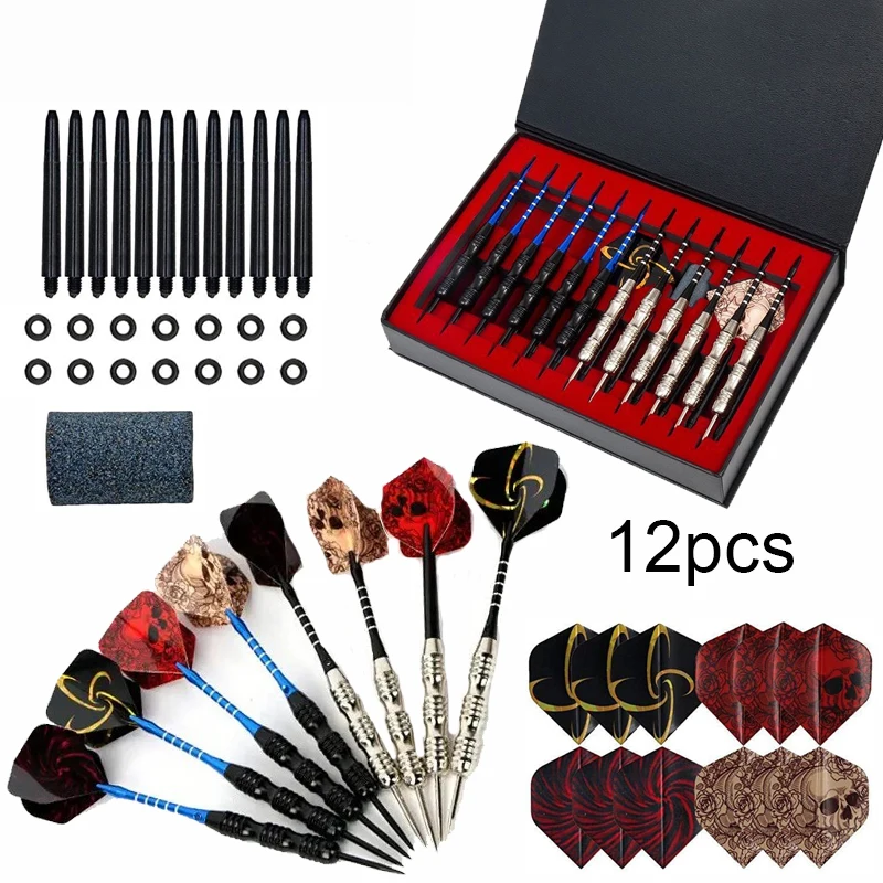 

Набор из 12 дротиков с металлическими наконечниками, железными стволами с противоскользящим покрытием, алюминиевыми стержнями и прочными перьями для соревнований, подарок на день рождения