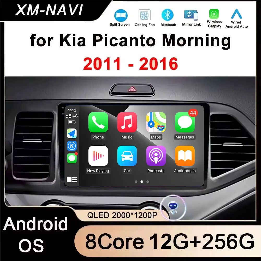 Android Auto for Kia Picanto Morning 2011 2012  - 2016 GPS Navi  LHD Car  Radio Stereo Multimedia Player 4G Carplay Qled Screen