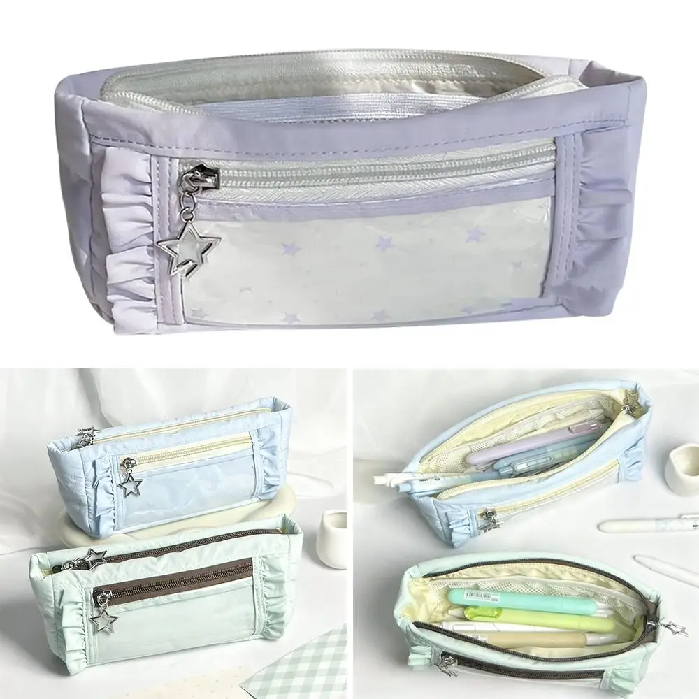 Transparent window Pencil Case Large Capacity multi-functional Pen Bag Badge Display Storage Stationery Storage Pouch DIY