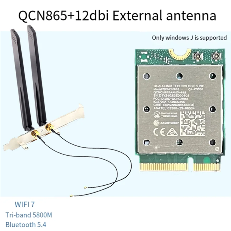 Wifi7 QCNCM865 بلوتوث 5.4 بطاقة واي فاي لاسلكية بلوتوث 5.4 واي فاي لاسلكي لـ Win11-N35R