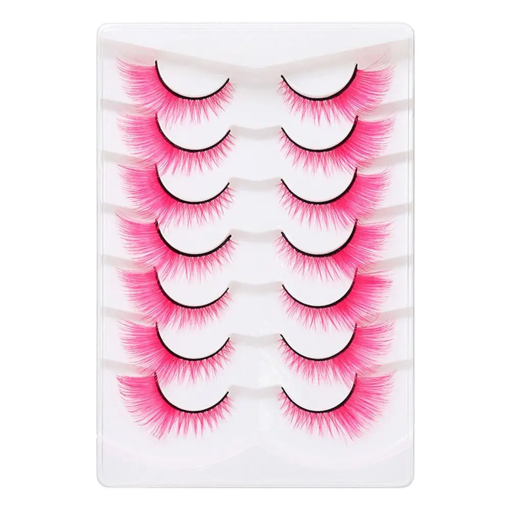 7 คู่ที่ไม่ซ้ํากันคอสเพลย์ปาร์ตี้ Fox Cat Eye Eyelashes Masquerade Soft Fluffy สี Lashes Dramatic ดูสีสันขนตาปลอม