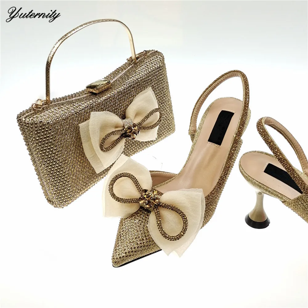 

Summer Style Women Rhinestone Shoes And Bags Set For Wedding Fashion African Pumps Party Shoes And Bag Sets Large Size 38-43