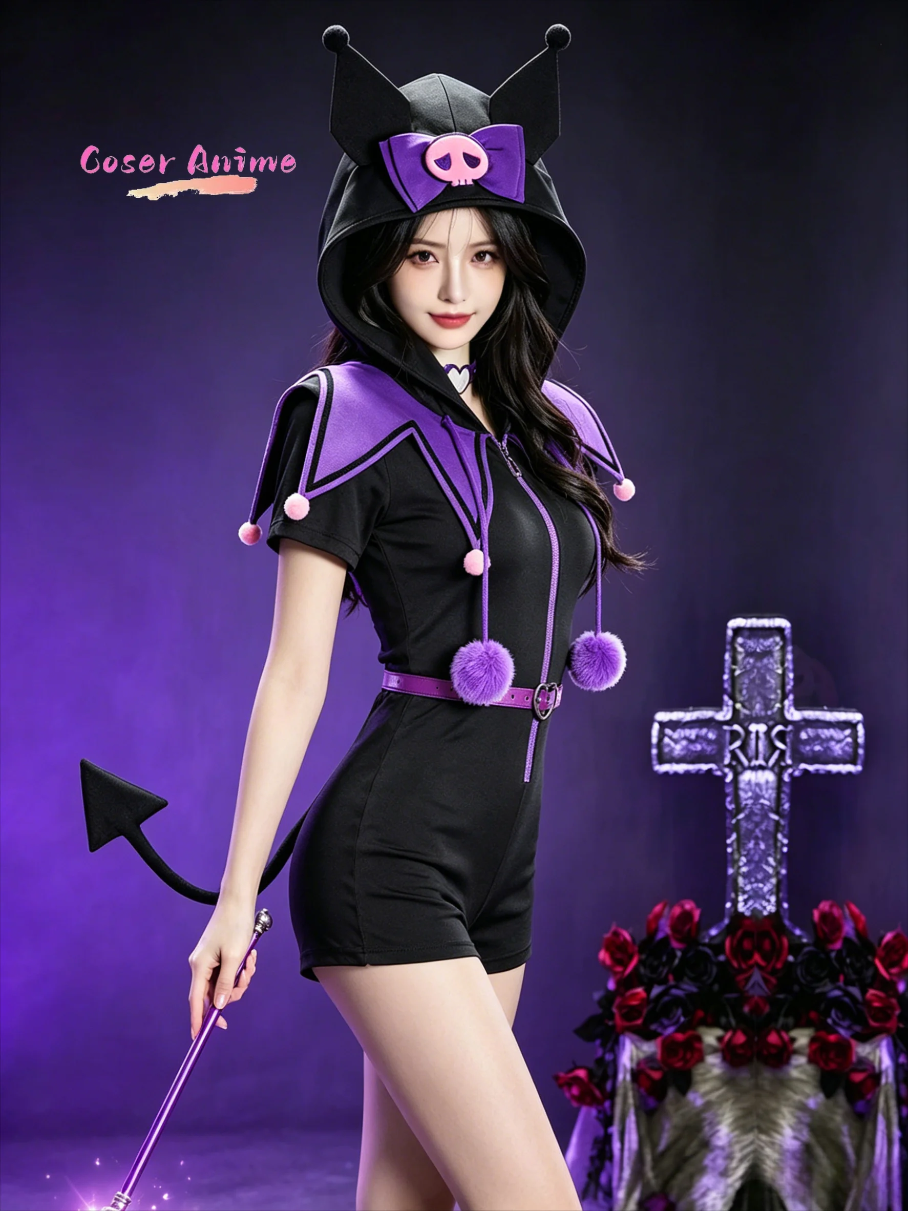 

Original Black Purple Little Demon Lomi Fanart Cosplay Costume, Cute Bodysuit Outfit