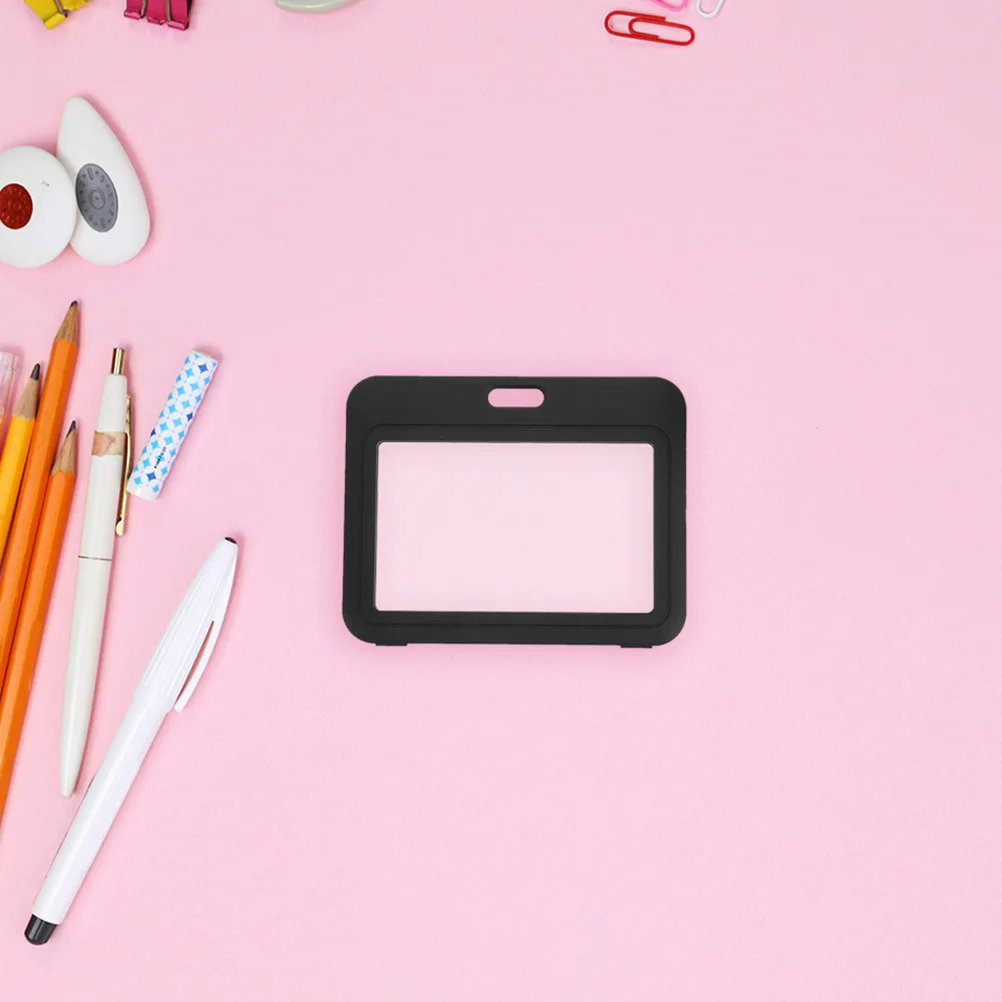 5Pcs Transparent Black Id Card Holder Double Sided Flip Cover Plastic Sleeve Badge Protector Office School Event