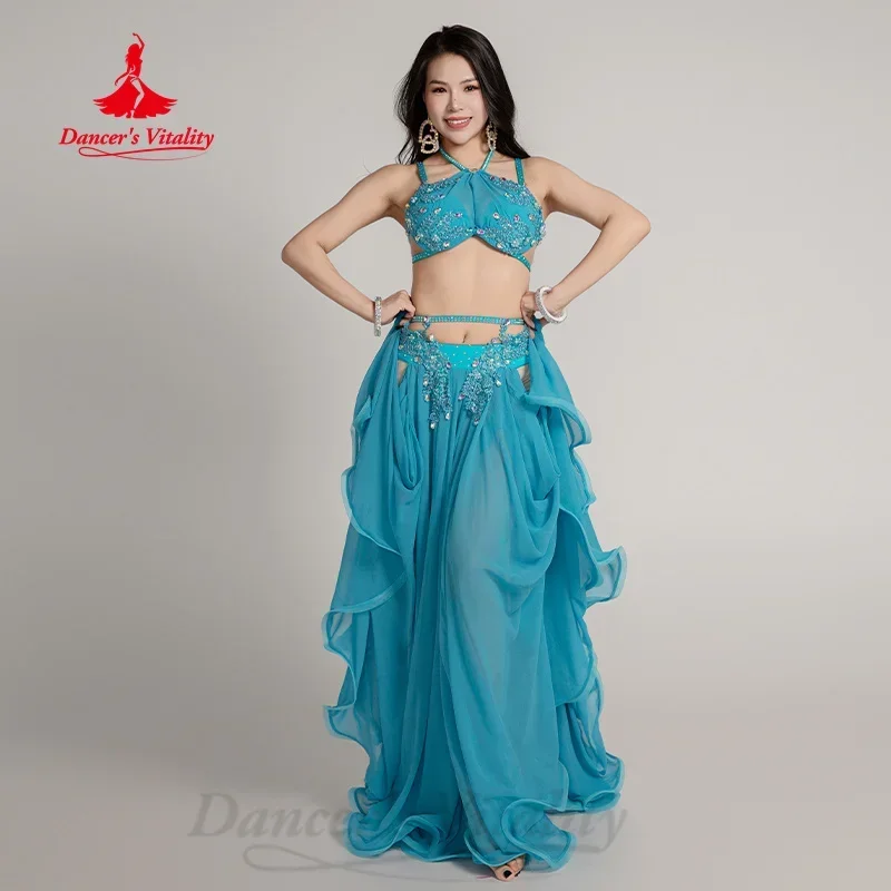 Belly Dancer Costume Set for Women Senior AB Stones Bra Top+chiffon Long Skirt 2pcs Adult Oriental Dancing Performance Clothing