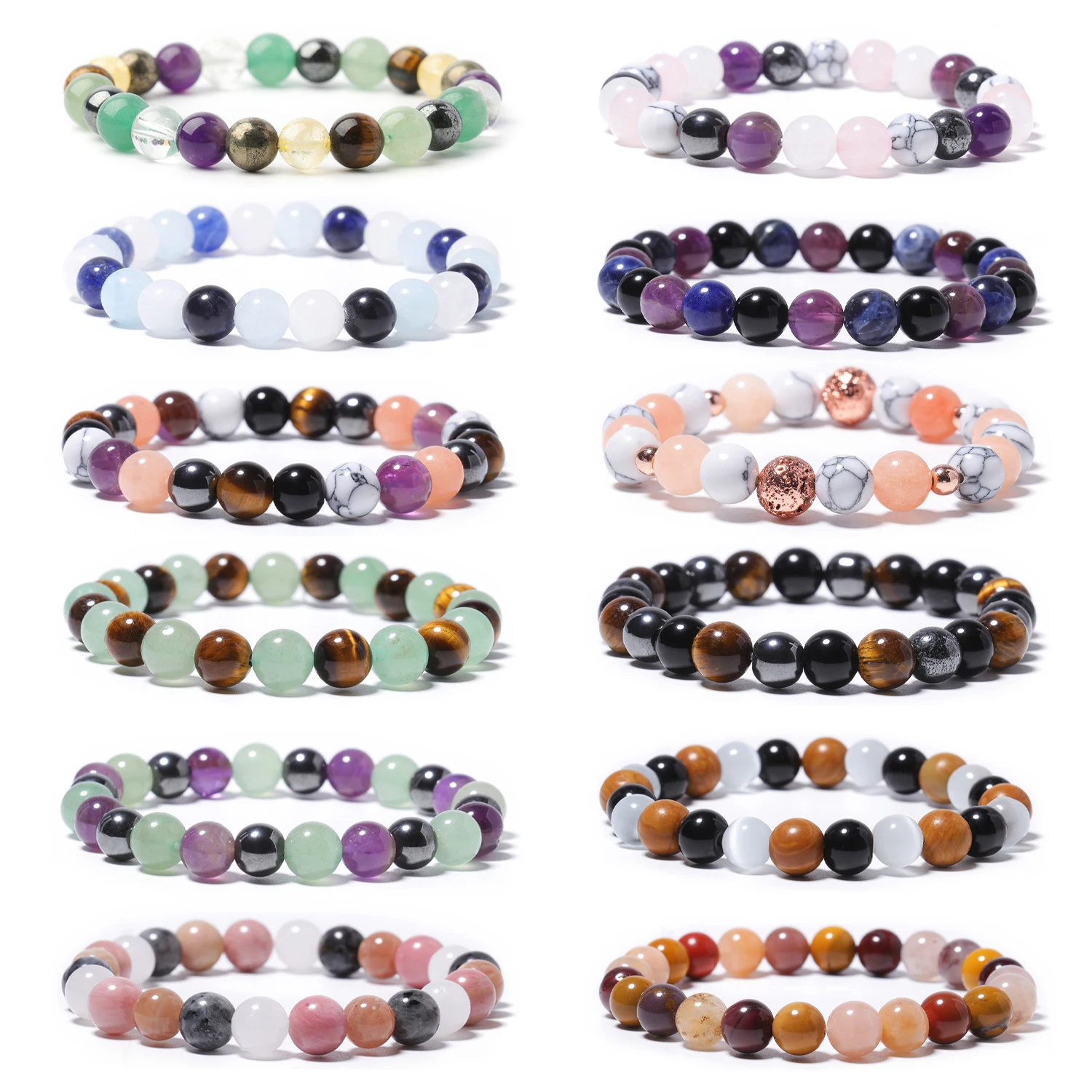6/8mm Natural Crystal Tiger Eye Amethyst Quartzs Stone Beads Bracelet Wealth Luck Energy Bangle Polished Elastic Trendy Jewelry