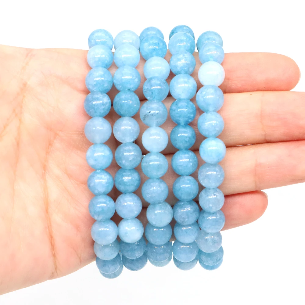 Beaded Bracelet Natural Stone Bead Aquamarine Quartz Healing Energy For Women and Men Yoga Chakra Jewelry Couple Gift 4/6/8/10mm