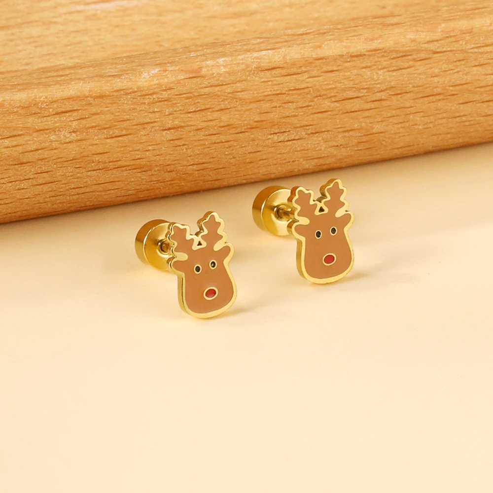 LUXUSTEEL 316L Surgical Steel Earrings Golden Plated Christmas Tree Snowman And Cute Cartoon Duck Stud Earrings Women Girl