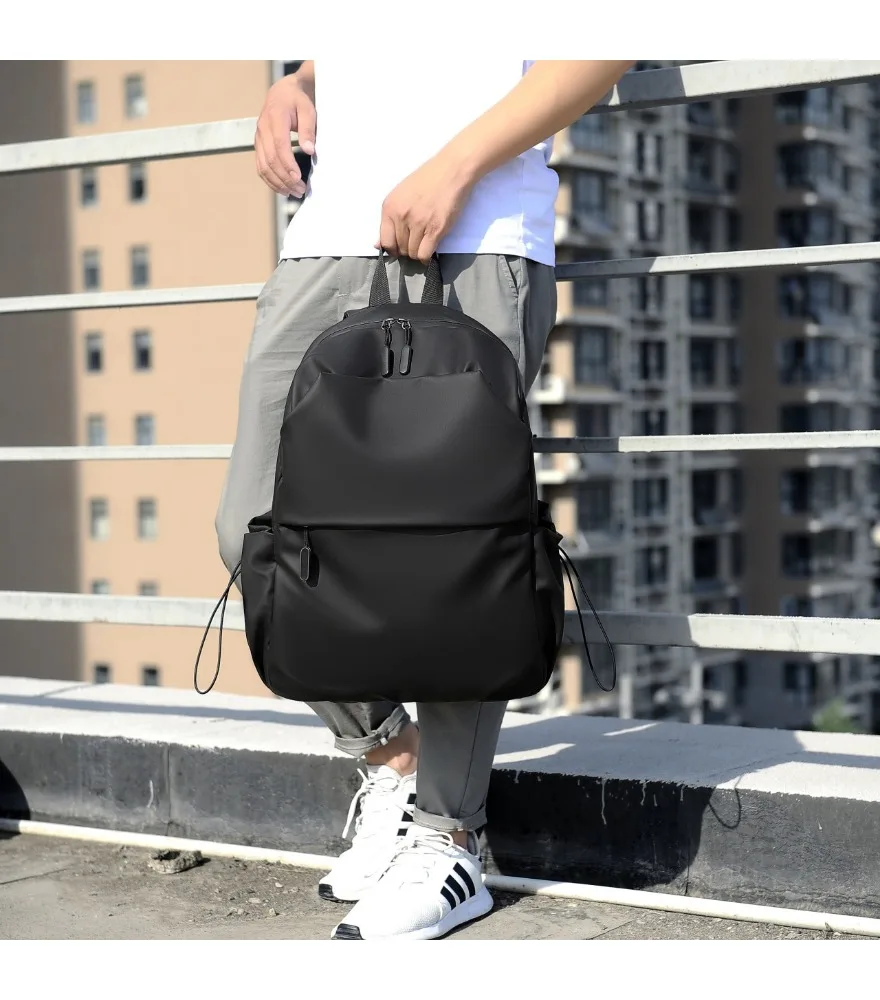 Black drawstring soft surface backpack anti splash large capacity for daily casual shopping short travel