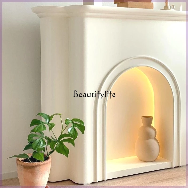 French cream wind luminous fireplace decorative cabinet photography living room entrance cabinet