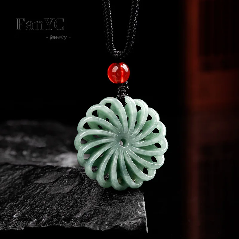 Natural A-goods Jadeite Fortune Pendant Men and Women Fashion Beads Treasure Jade Necklace Lucky Amulet