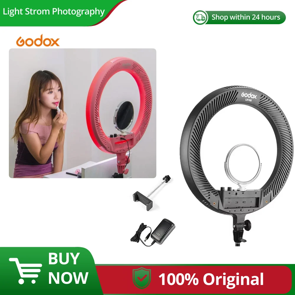 Godox LR160 18 واط 3300 كيلو-8000 كيلو درجة حرارة اللون قابل للتعديل شاشة LCD للبث المباشر ماكياج مصباح ليد LED مصباح مصمم على شكل حلقة مصباح