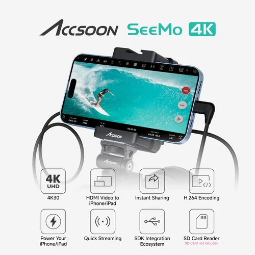 Imagen 2 del producto ACCSOON SeeMo 4k Android 4K 2160P 1080P HDMI Tarjeta de captura de vídeo tipo C NP-F batería para youtube Facebook Twitch transmisión en vivo