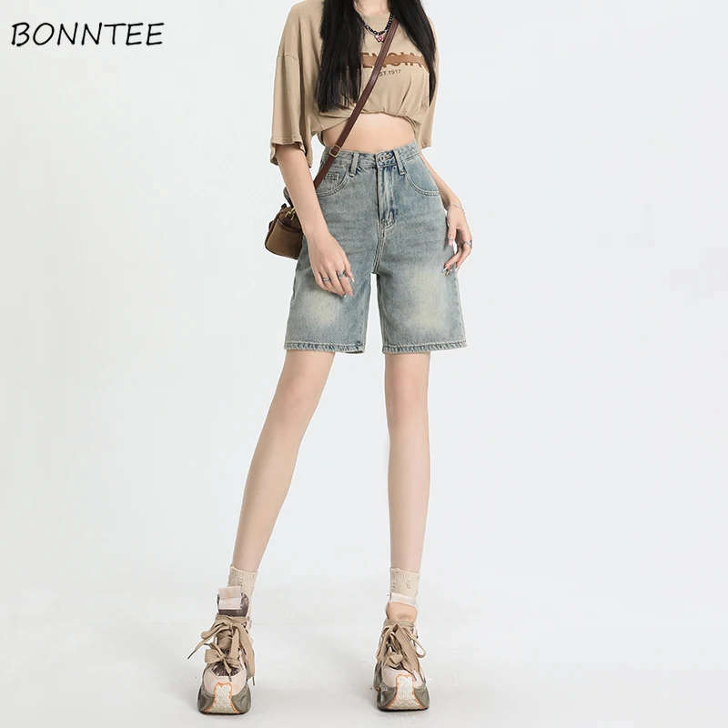 

Casual Denim Shorts Women Distressed Design Korean Fashion High Wasit Retro Popular Ins Streetwear Young Daily Simple Summer