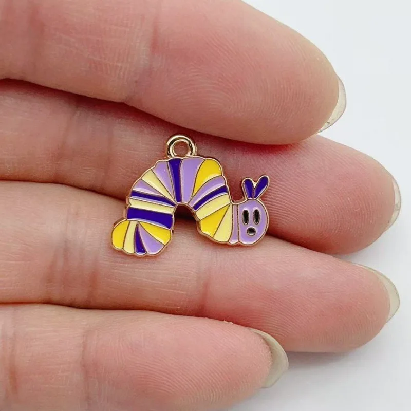 10pcs Funny Caterpillar Strawberry Alloy Pendant Personalized Cartoon Bug Shaped DIY Accessories image 2