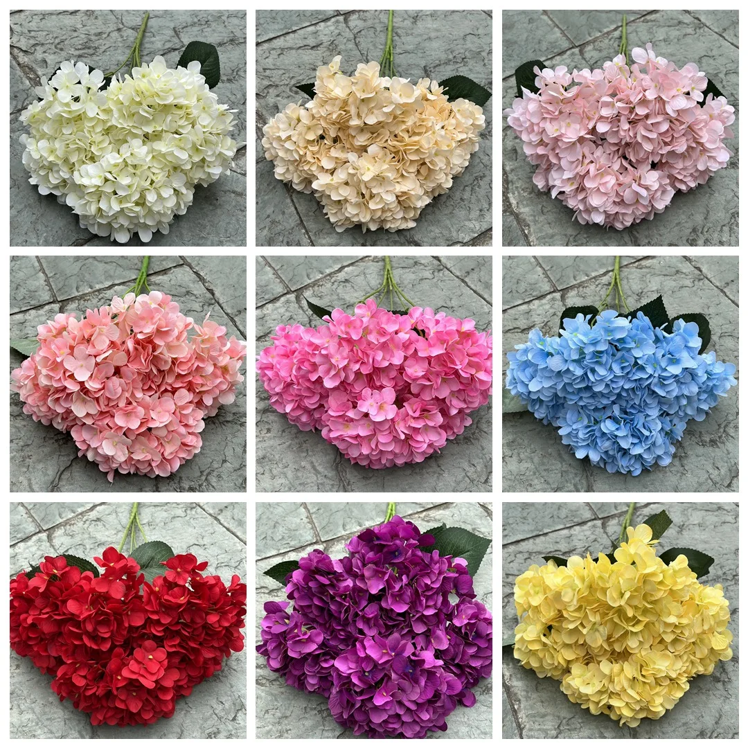 Large Size 5 Heads Artificial Flowers White Pink Hydrangea Silk DIY Wedding Bridal Bouquet Fake Flowers Home Party Decoration image 2