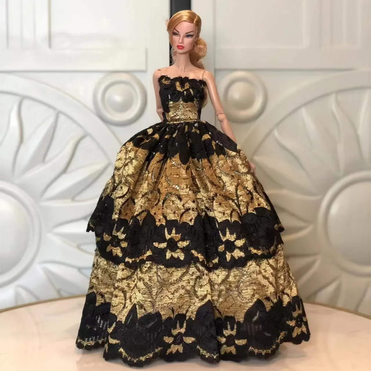 1/6 BJD Schwarz Goldenen Blumen Hochzeit Kleid Für Barbie Puppe Kleidung Für Barbie Kleid Prinzessin Kleid 11.5 "Puppen Zubehör outfits