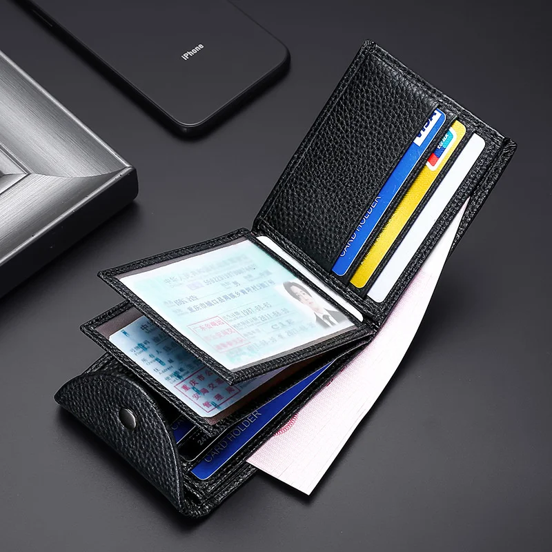 PU Men's Multi-function Card Holder with Snap Large Capacity Driver's License Holder Multi-card Slot Open Credit Card Wallet