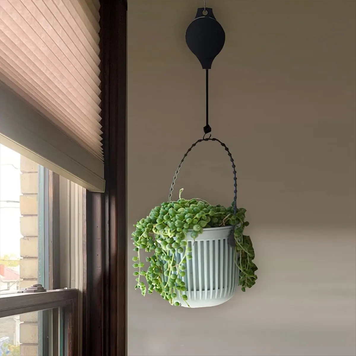 4PCS Plant Pulleys Plant Hook Pulley with 4PCS Ceiling Hooks for Hanging Plants Retractable Plant Hangers Outdoor-FS