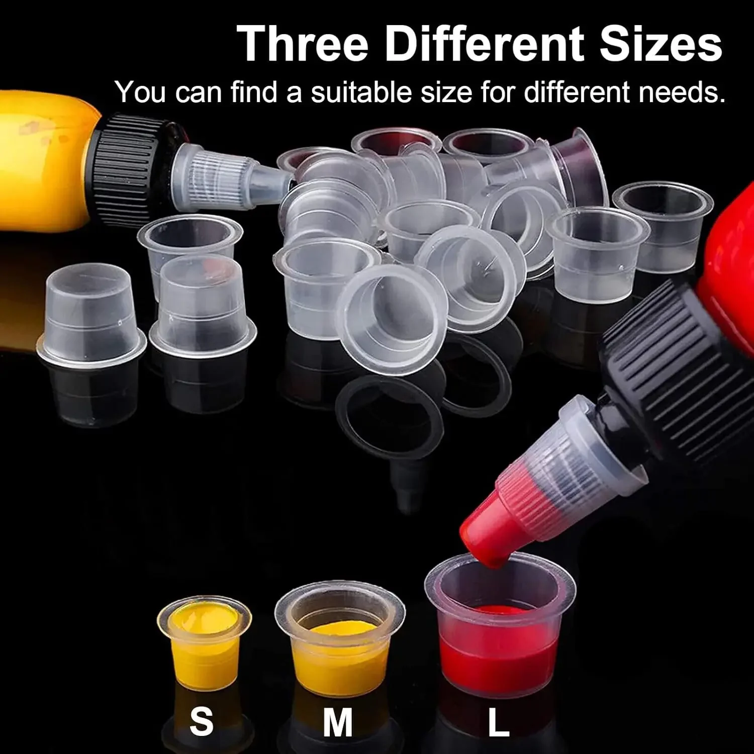 1000/500/100pcs Plastic Tattoo Ink Cups Caps Pigment Microblading Holder Container 8mm 11mm 15mm Size For Tattoo accessories