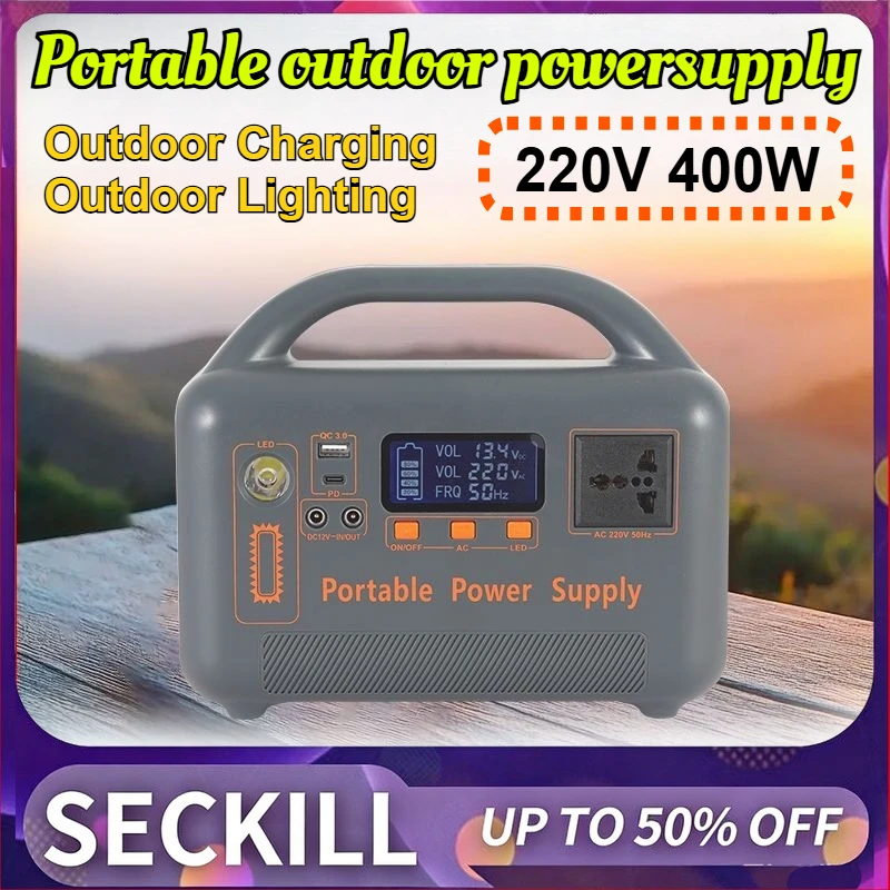 

New 220V 400W Solar Charging Emergency Lighting Energy Storage Power Supply Portable Outdoor Power Station Fast Shipping