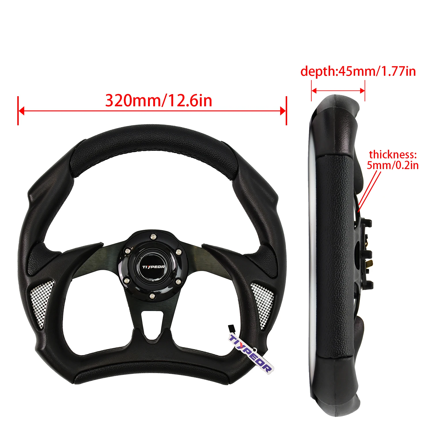 عجلة قيادة رياضية على شكل حرف D من مادة PVC عالمية حديثة 320 مم 45 مم مع قرن #4