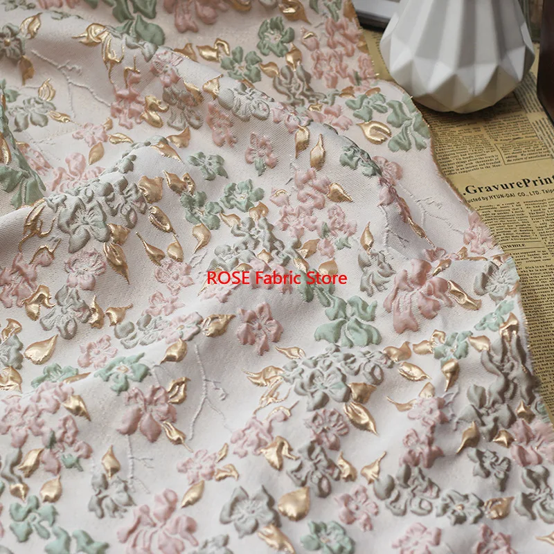 1 meter Yarn Dyed Jacquard Gold Embossed Bubble Fabric Soft Elegant Tutu Skirt Dress Making Fabric