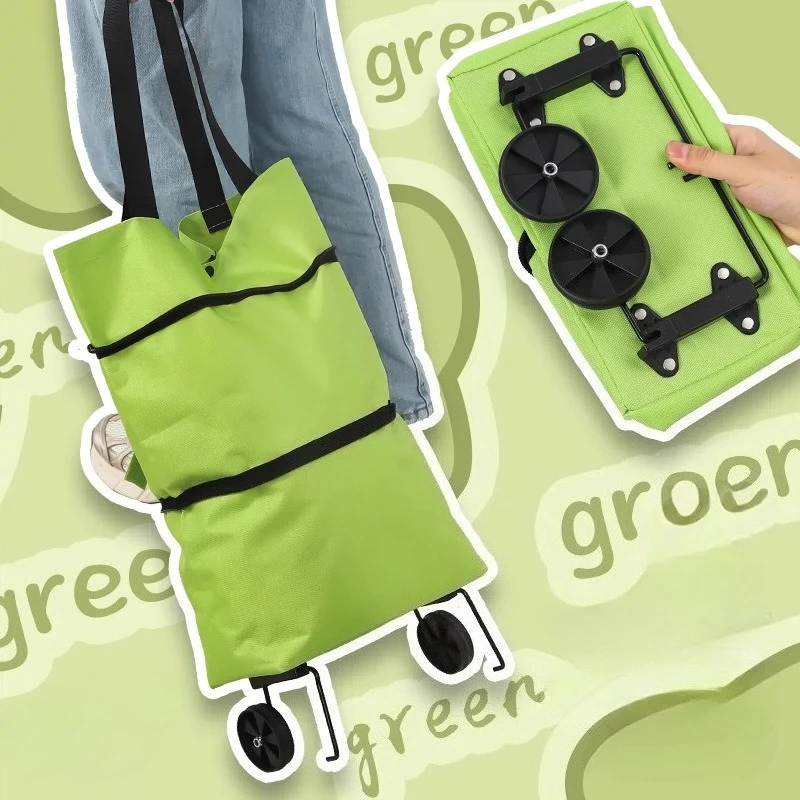 1pc Portable Foldable Lightweight Net Red Buying Bag Small Trolley Trailer Shopping Cart with Wheels, Express Home Take Bag