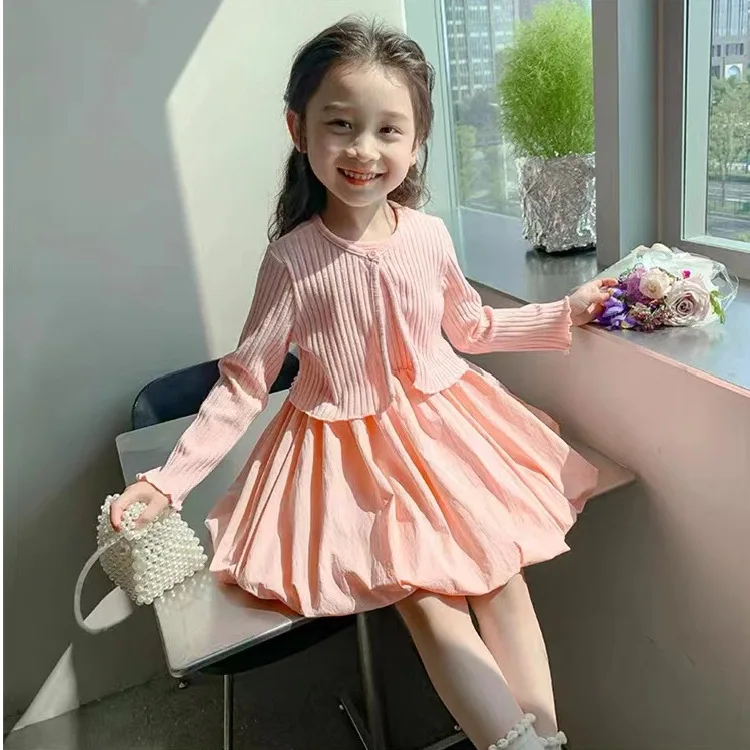 

Children's New Sweet Girl French Little Princess Two-piece Set Spring and Autumn Cardigan Vest Dress Suit