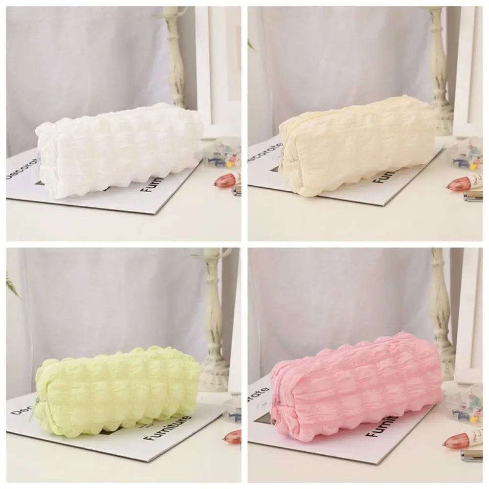 Cute Cream Puff Pen Bag Fresh Soft Light Luxury Makeup Bag Ins Style Large Capacity Stationery Bag Office Stationary