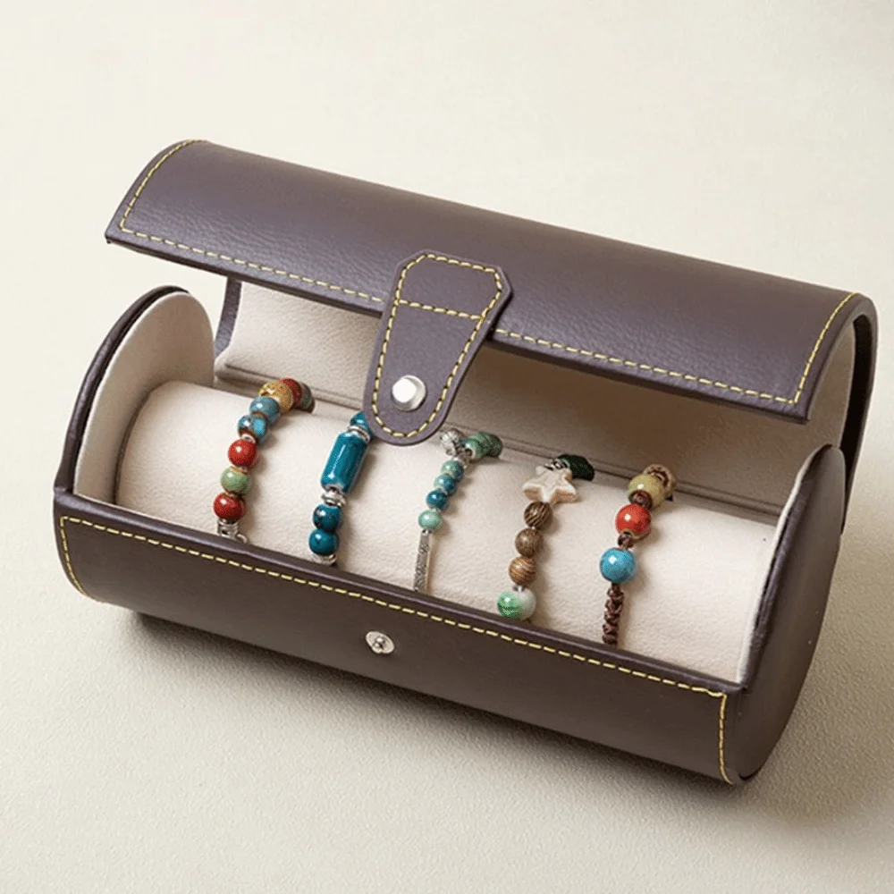 Portable Watch Roll Travel Case Vintage Cylindrical Watch Display Box Compact Thickened Bracelet Storage Rack Antique Collection