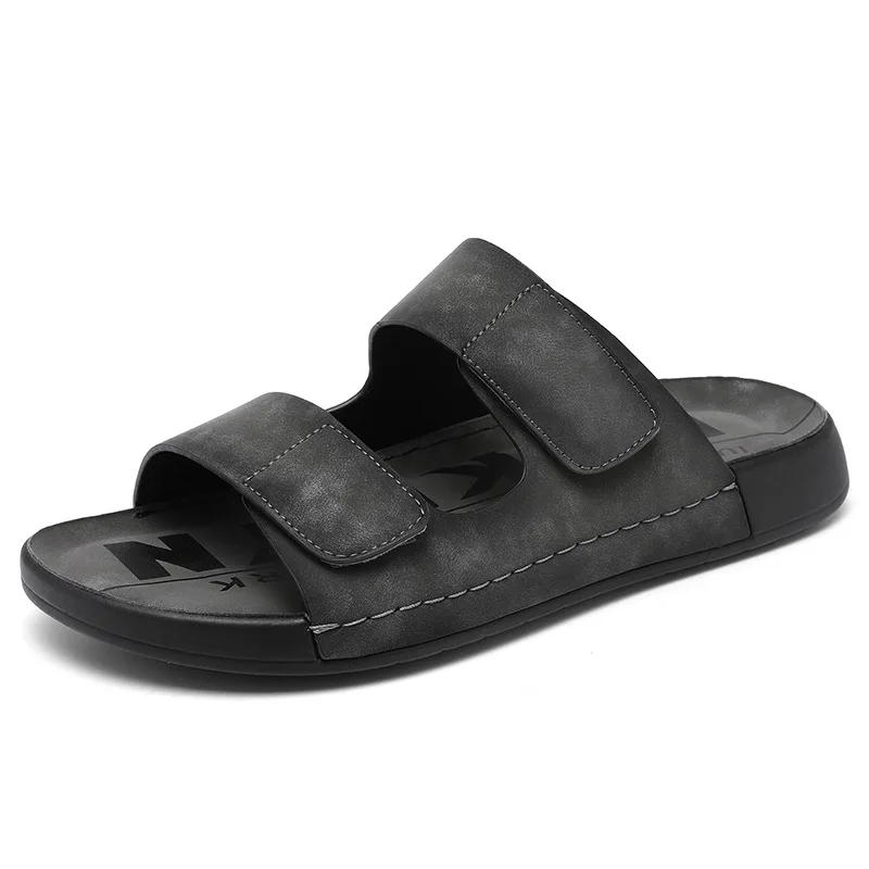 Men‘s Summer Retro Half Slippers Classic Leather Slides Slip-On Anti-Slip Comfort Thick Sole Outdoor Beach Sandals Plus Size - view 6